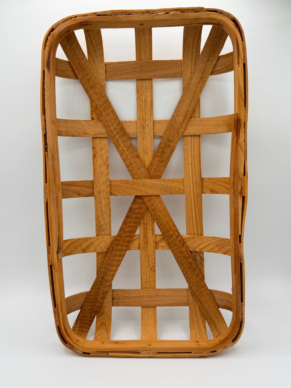 Handcrafted Woven Rectangle Wood Basket - Natural Brown